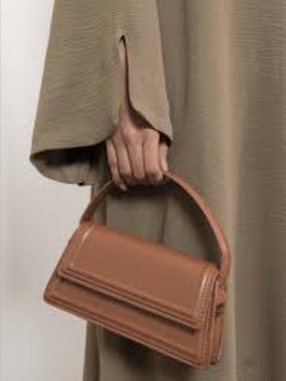Madison West Taupe Leather Shoulder Bag with Detachable Strap
